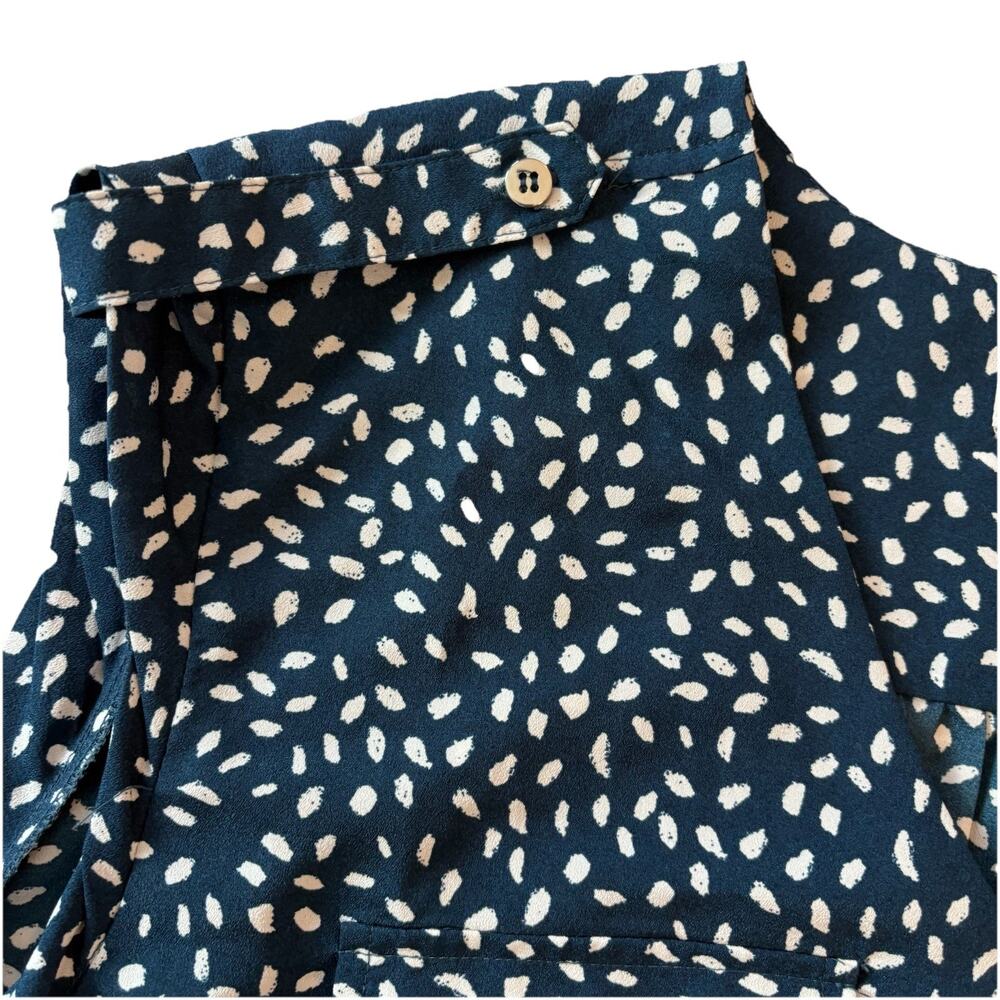 New York & Company Women’s Large Blue Polka Dot Sleeveless 3 Button Blouse - Picture 6 of 15